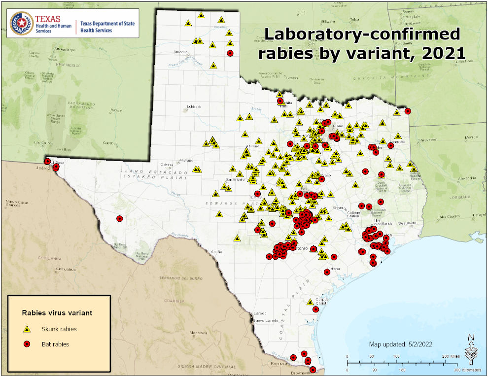 Rabies Maps 2021 Texas DSHS